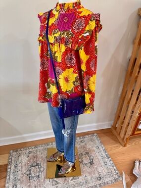 thml vibrant floral ruffle blouse